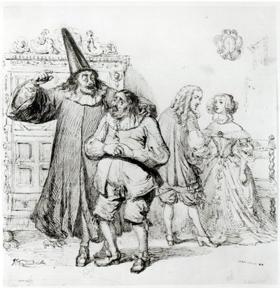 Argan e Monsieur Purgon, de "The Illusionary Ill" (1673) de Molière (1622-1673) de Grandville